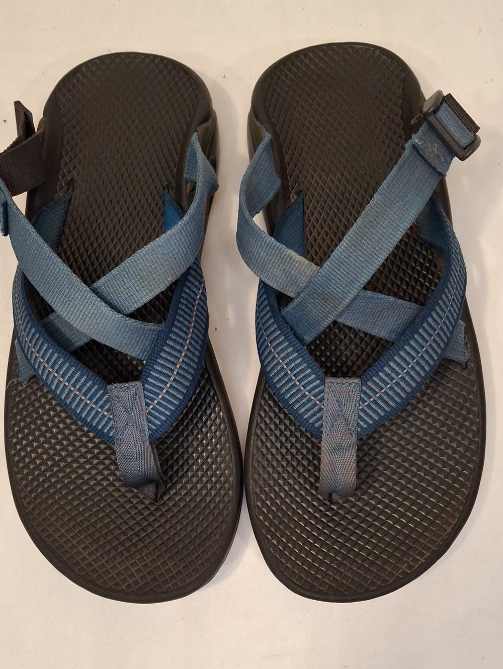 Chaco Men's Black With Adjustable Blue Strap Thong Slide Sandals.